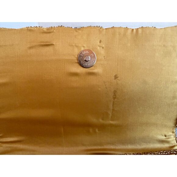 1950s Gold Glass Bead Handbag – Art Deco Leaf Design, Chain Strap - Picture 8 of 8